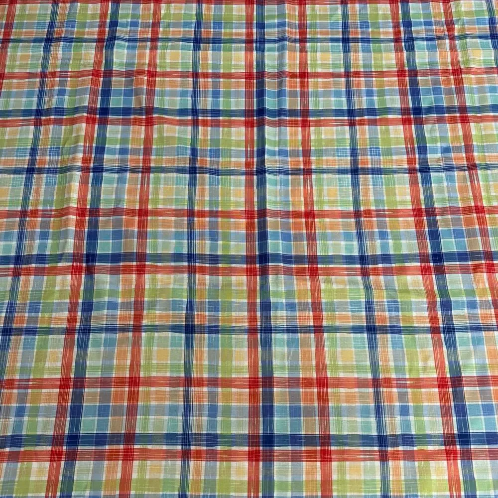 Fiesta Tableware plaid table cloth blue orange & green 100% polyester rectangle